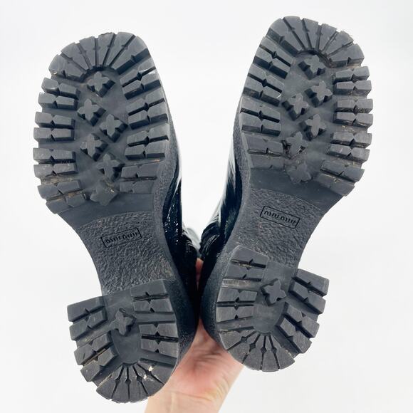 Miu Miu Black Naplak Leather Platform Knee-High Boots IT 36.5 Chunky Lug Sole - Picture 10 of 13